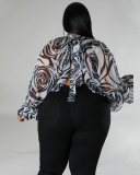 Hot Sale Plus Size Hollow Out Chiffon lacing Long Sleeve Top L-4XL