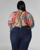Hot Sale Plus Size Hollow Out Chiffon lacing Long Sleeve Top L-4XL