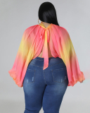 Hot Sale Plus Size Hollow Out Chiffon lacing Long Sleeve Top L-4XL