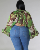 Hot Sale Plus Size Hollow Out Chiffon lacing Long Sleeve Top L-4XL