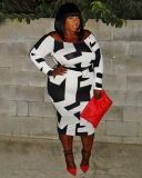 Women Hot Sale Long Sleeve Colorblock Midi Plus Size Dress Black Blue L-4XL