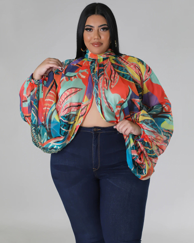 Hot Sale Plus Size Hollow Out Chiffon lacing Long Sleeve Top L-4XL