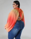 Hot Sale Plus Size Hollow Out Chiffon lacing Long Sleeve Top L-4XL