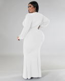 Women Fashion Long Sleeve V Neck Solid Color Maxi Plus Size Dress L-4XL
