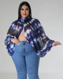 Hot Sale Plus Size Hollow Out Chiffon lacing Long Sleeve Top L-4XL