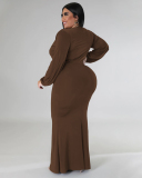Women Fashion Long Sleeve V Neck Solid Color Maxi Plus Size Dress L-4XL