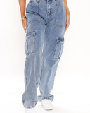 High Waist Multi Pockets Women Fashion Pants S-XL
