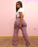 Tie-dye Denim High-waisted Straight Splicing Multi-pocket Trend Street Work Style Pants S-L