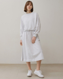 Crew Neck Long Sleeve Sweatshirt Yoga Sport Style Midi Skirt Two Piece Sets Gray S-L