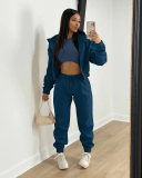 Hot Sale Long Sleeve Hoodies Coat Vest Inside High Waist Casual Pants Sets Three Piece Sets S-2XL