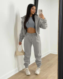 Hot Sale Long Sleeve Hoodies Coat Vest Inside High Waist Casual Pants Sets Three Piece Sets S-2XL