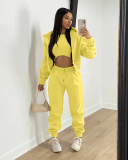 Hot Sale Long Sleeve Hoodies Coat Vest Inside High Waist Casual Pants Sets Three Piece Sets S-2XL