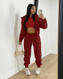Hot Sale Long Sleeve Hoodies Coat Vest Inside High Waist Casual Pants Sets Three Piece Sets S-2XL