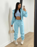 Hot Sale Long Sleeve Hoodies Coat Vest Inside High Waist Casual Pants Sets Three Piece Sets S-2XL