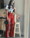 Women Cotton Casual Hollow Out High Waist Pants S-2XL