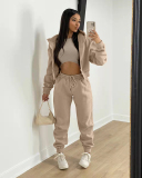 Hot Sale Long Sleeve Hoodies Coat Vest Inside High Waist Casual Pants Sets Three Piece Sets S-2XL