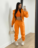 Hot Sale Long Sleeve Hoodies Coat Vest Inside High Waist Casual Pants Sets Three Piece Sets S-2XL