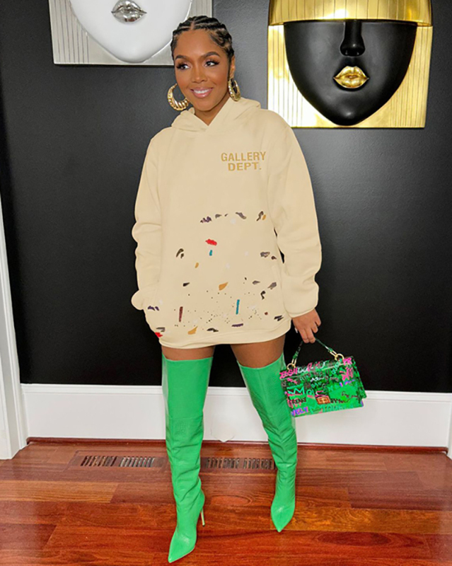 Long Sleeve Hoodies Pocket Printed Fashion Pullover Hoodies Khaki Black S-2XL