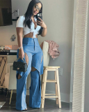 Women Cotton Casual Hollow Out High Waist Pants S-2XL