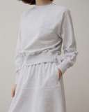 Crew Neck Long Sleeve Sweatshirt Yoga Sport Style Midi Skirt Two Piece Sets Gray S-L