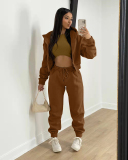 Hot Sale Long Sleeve Hoodies Coat Vest Inside High Waist Casual Pants Sets Three Piece Sets S-2XL