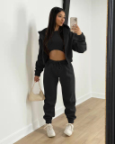 Hot Sale Long Sleeve Hoodies Coat Vest Inside High Waist Casual Pants Sets Three Piece Sets S-2XL