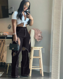 Women Cotton Casual Hollow Out High Waist Pants S-2XL