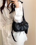 Women's Pleated Crescent 2 Piece Shoulder Bag Women's Retro Rivets Bag