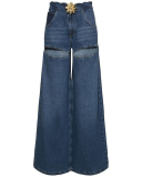 Hot Sale Wide Leg Hollow Out Autumn New Twist Knot Jean Pants Blue S-XL