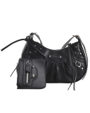 Women's Pleated Crescent 2 Piece Shoulder Bag Women's Retro Rivets Bag