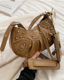 Women's Pleated Crescent 2 Piece Shoulder Bag Women's Retro Rivets Bag