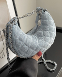 Fashion Diamond Check Chain Crossbody Bag Blue Black