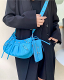 Women's Pleated Crescent 2 Piece Shoulder Bag Women's Retro Rivets Bag