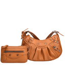 Women's Pleated Crescent 2 Piece Shoulder Bag Women's Retro Rivets Bag