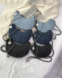 Fashion Diamond Check Chain Crossbody Bag Blue Black