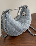 Fashion Diamond Check Chain Crossbody Bag Blue Black