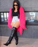 Hot Sale Knit Long Sleeve Solid Color Tassel Maxi Coat Black Red Rosy Coffee Green S-2XL