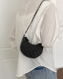 Fashion Diamond Check Chain Crossbody Bag Blue Black