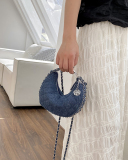 Fashion Diamond Check Chain Crossbody Bag Blue Black