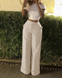 Autumn new Casual Wide Leg Elegant Pants Khaki Yellow Rosy S-XL