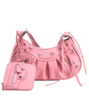 Women's Pleated Crescent 2 Piece Shoulder Bag Women's Retro Rivets Bag