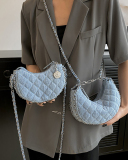 Fashion Diamond Check Chain Crossbody Bag Blue Black