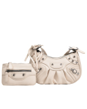 Women's Pleated Crescent 2 Piece Shoulder Bag Women's Retro Rivets Bag