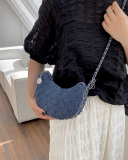 Fashion Diamond Check Chain Crossbody Bag Blue Black