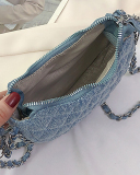Fashion Diamond Check Chain Crossbody Bag Blue Black