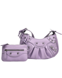 Women's Pleated Crescent 2 Piece Shoulder Bag Women's Retro Rivets Bag