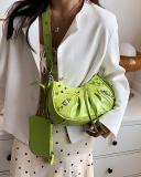 Women's Pleated Crescent 2 Piece Shoulder Bag Women's Retro Rivets Bag