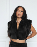Trendy Sleeveless Fur Warm Jacket Mini Skirt Two Piece Sets Black Rosy Apricot White S-2XL