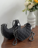 Fashion Diamond Check Chain Crossbody Bag Blue Black