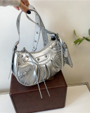 Women's Pleated Crescent 2 Piece Shoulder Bag Women's Retro Rivets Bag